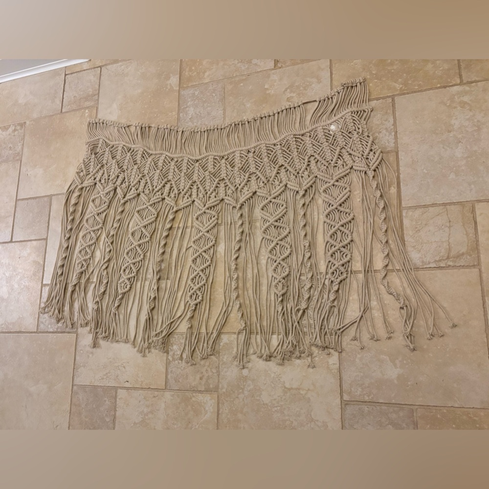 Lush Macrame Indoor Outdoor Curtain Valance Divider Beige Cream Cotton New OS